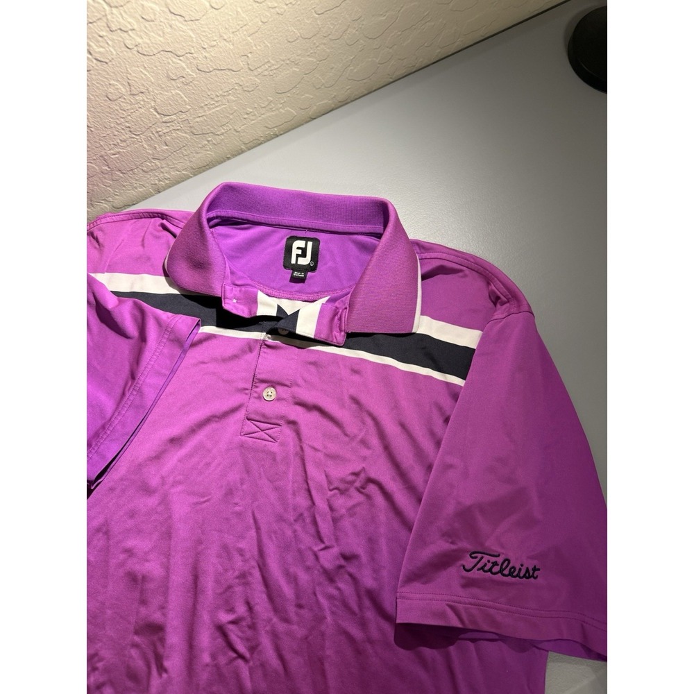 FootJoy Men's Titleist Polo Shirt Large Pink Striped Golf Short Sleeve